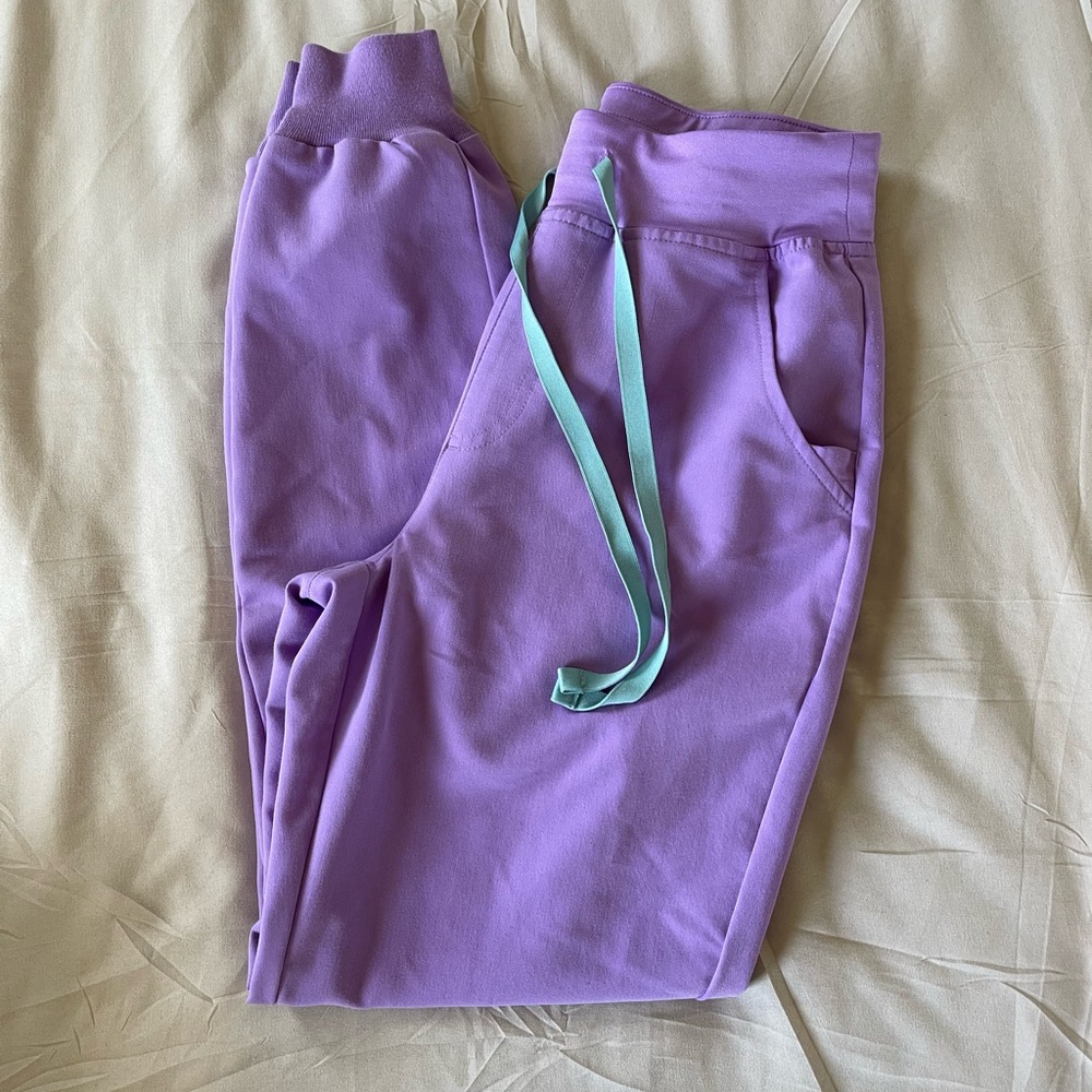 Figs Lavender Jogger Pants with Teal Drawstring